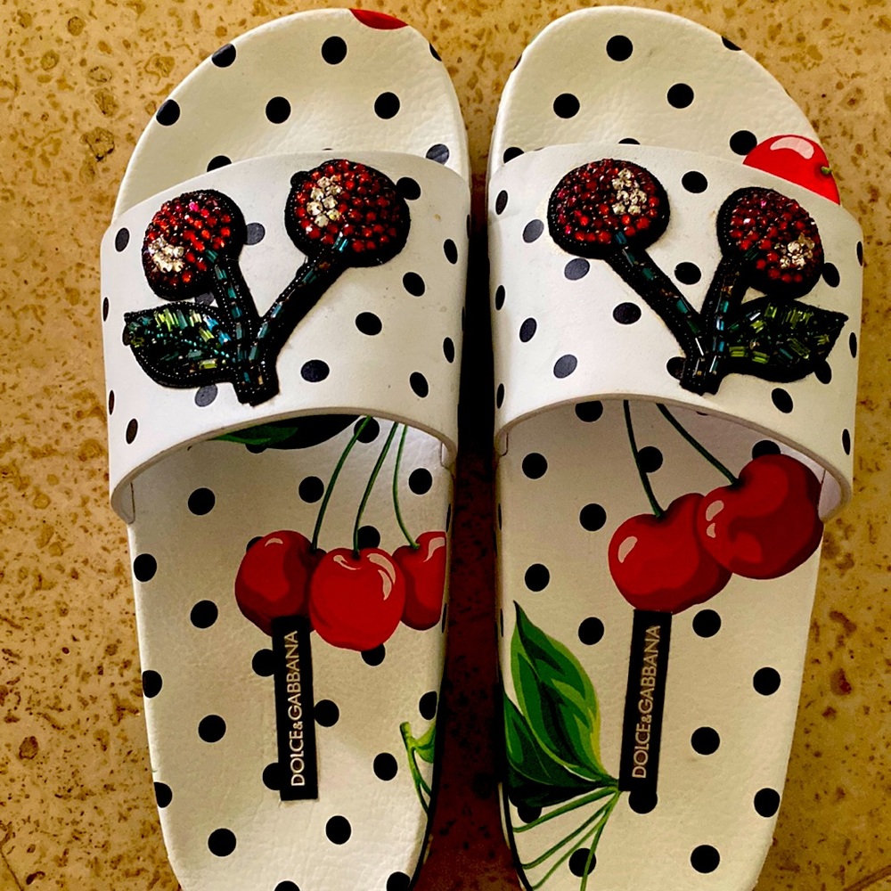 Dolce & Gabbana cherry slides with Crystal embellishments